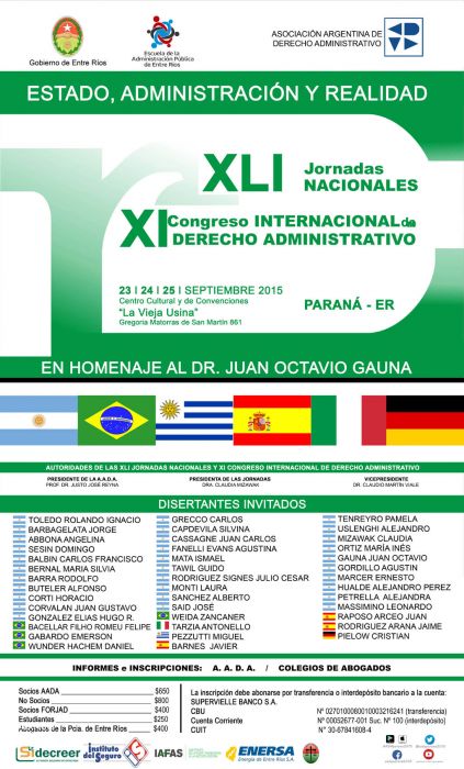 XLI Jornadas Nacionales y XI Congreso Internacional de Derecho Administrativo (Paran, Argentina)