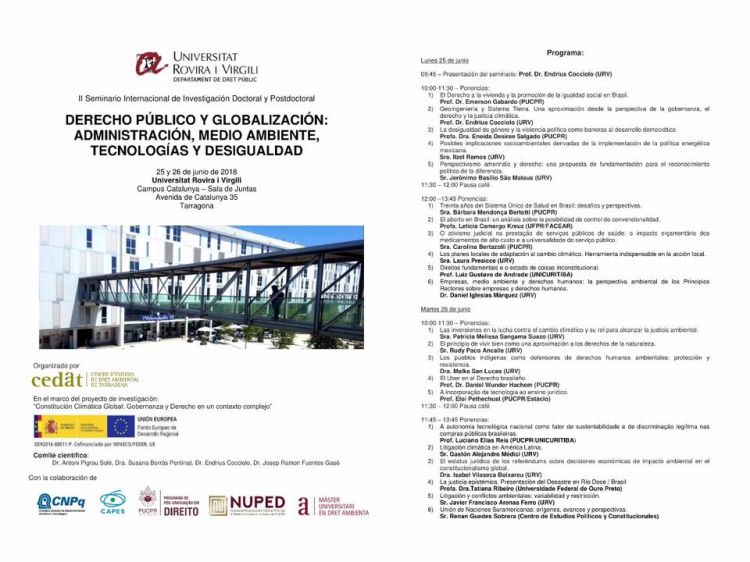 II Seminario Internacional de Investigación Doctoral y Postdoctoral Derecho Público y Globalización - Universitat Rovira i Virgili (Tarragona, Espanha)